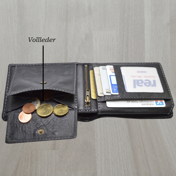 Herren Geldbörse Schwarzes Leder Portemonnaie Lozano